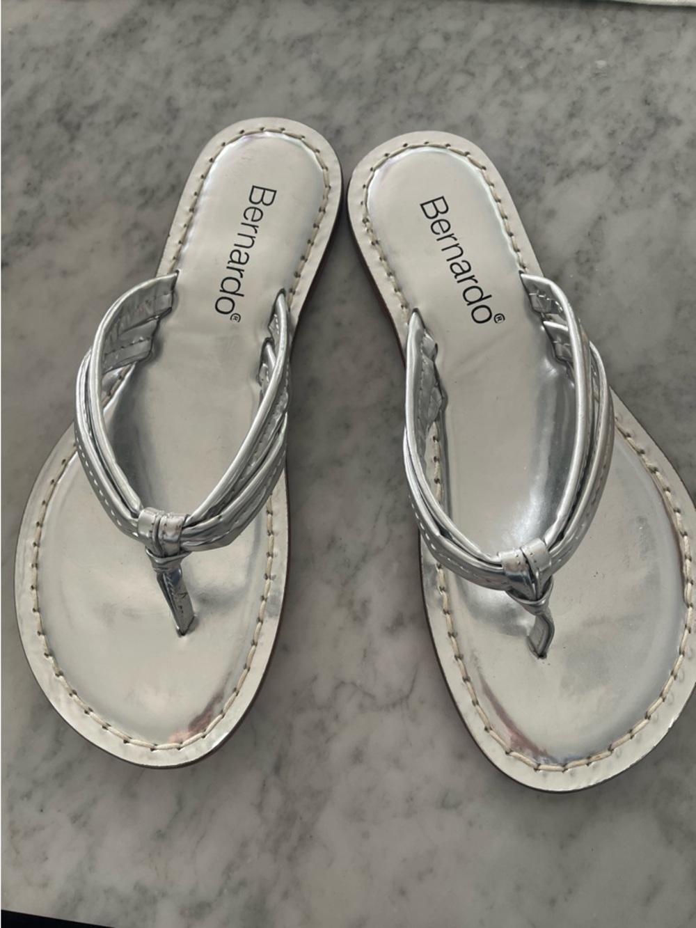 Bernardo Silver Metallic Braided Thong Sandals
